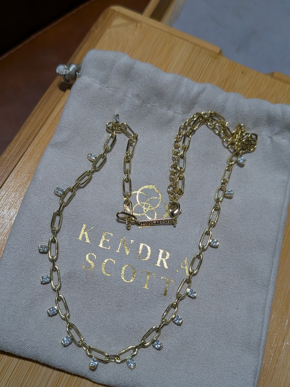 Kendra Scott: Lindy Gold Crystal Chain Necklace in White Crystal